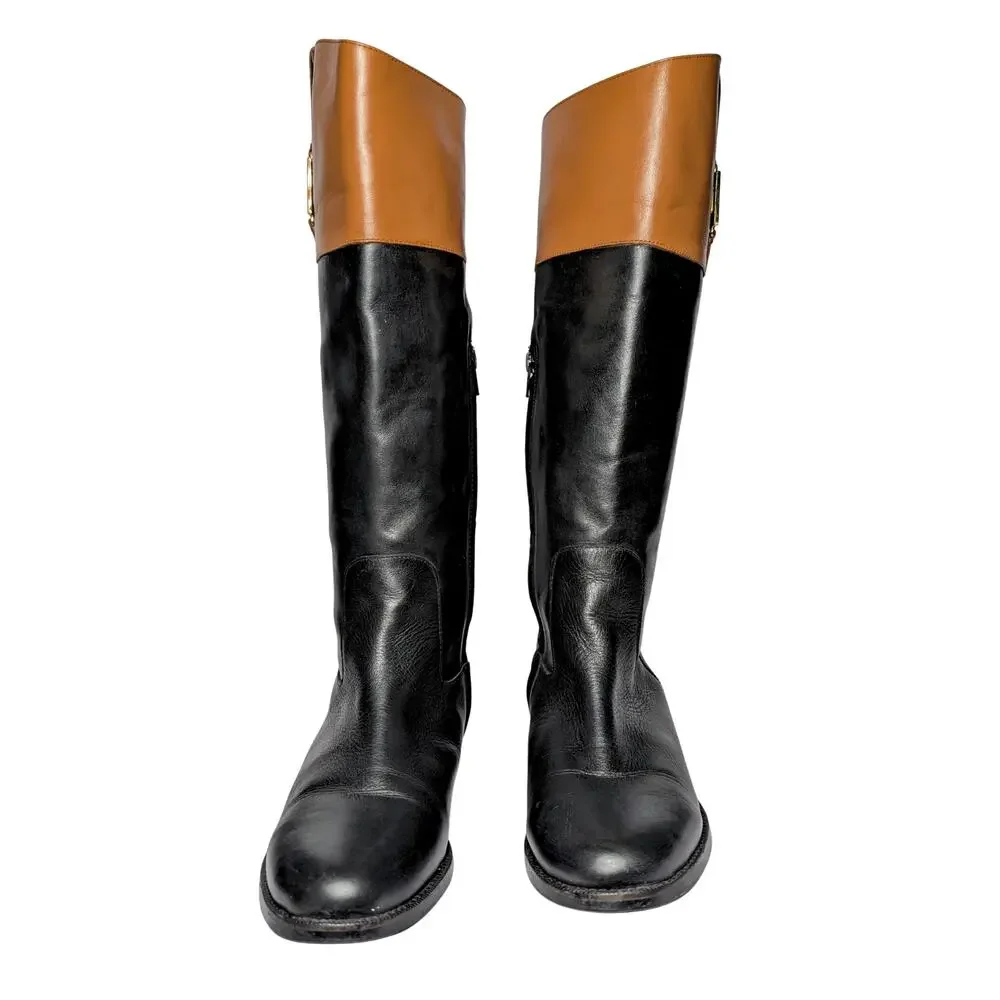 Ralph Lauren Two-Tone Leather Knee-High Riding Boots – Size 8.5